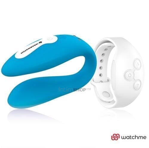Вибратор для пар DreamLove Wearwatch Dual Pleasure Watchme с белым браслетом ДУ, голубой от IntimShop