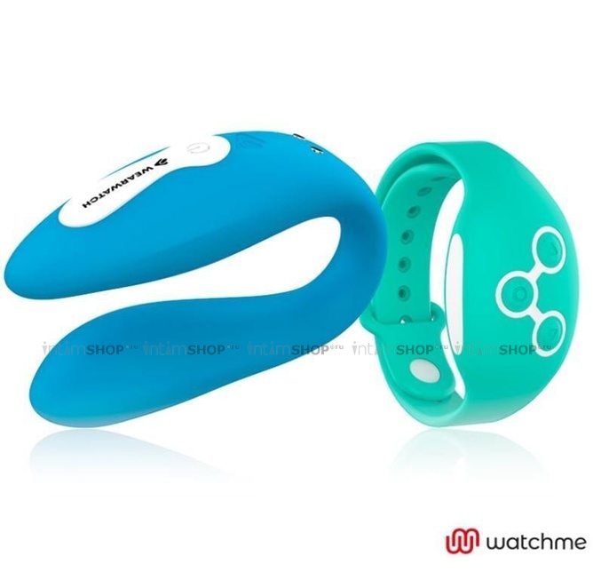 

Вибратор для пар DreamLove Wearwatch Dual Pleasure Watchme с зеленым браслетом ДУ, голубой