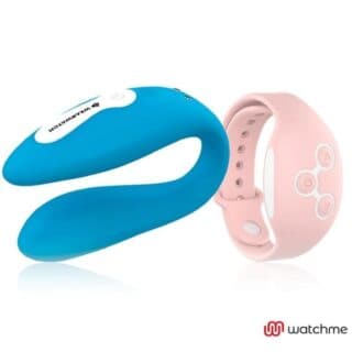 Вибратор для пар DreamLove Wearwatch Dual Pleasure Watchme с розовым браслетом ДУ, голубой