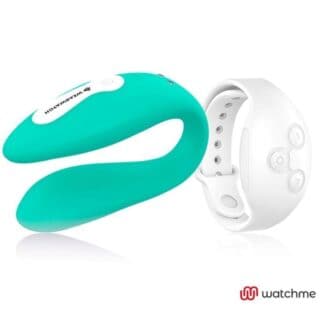 Вибратор для пар DreamLove Wearwatch Dual Pleasure Watchme с белым браслетом ДУ, зеленый