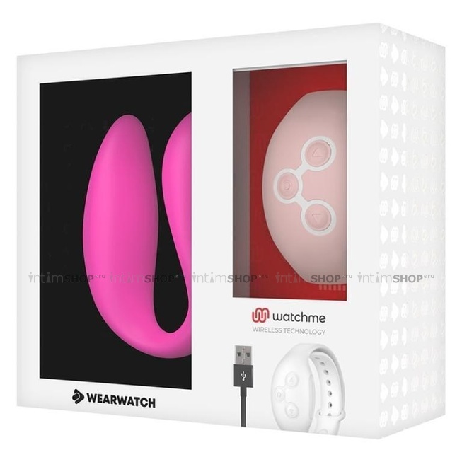 Вибратор для пар DreamLove Wearwatch Dual Pleasure Watchme с розовым браслетом ДУ, фуксия от IntimShop