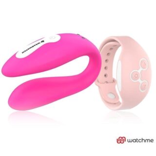Вибратор для пар DreamLove Wearwatch Dual Pleasure Watchme с розовым браслетом ДУ, фуксия