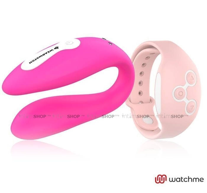 

Вибратор для пар DreamLove Wearwatch Dual Pleasure Watchme с розовым браслетом ДУ, фуксия