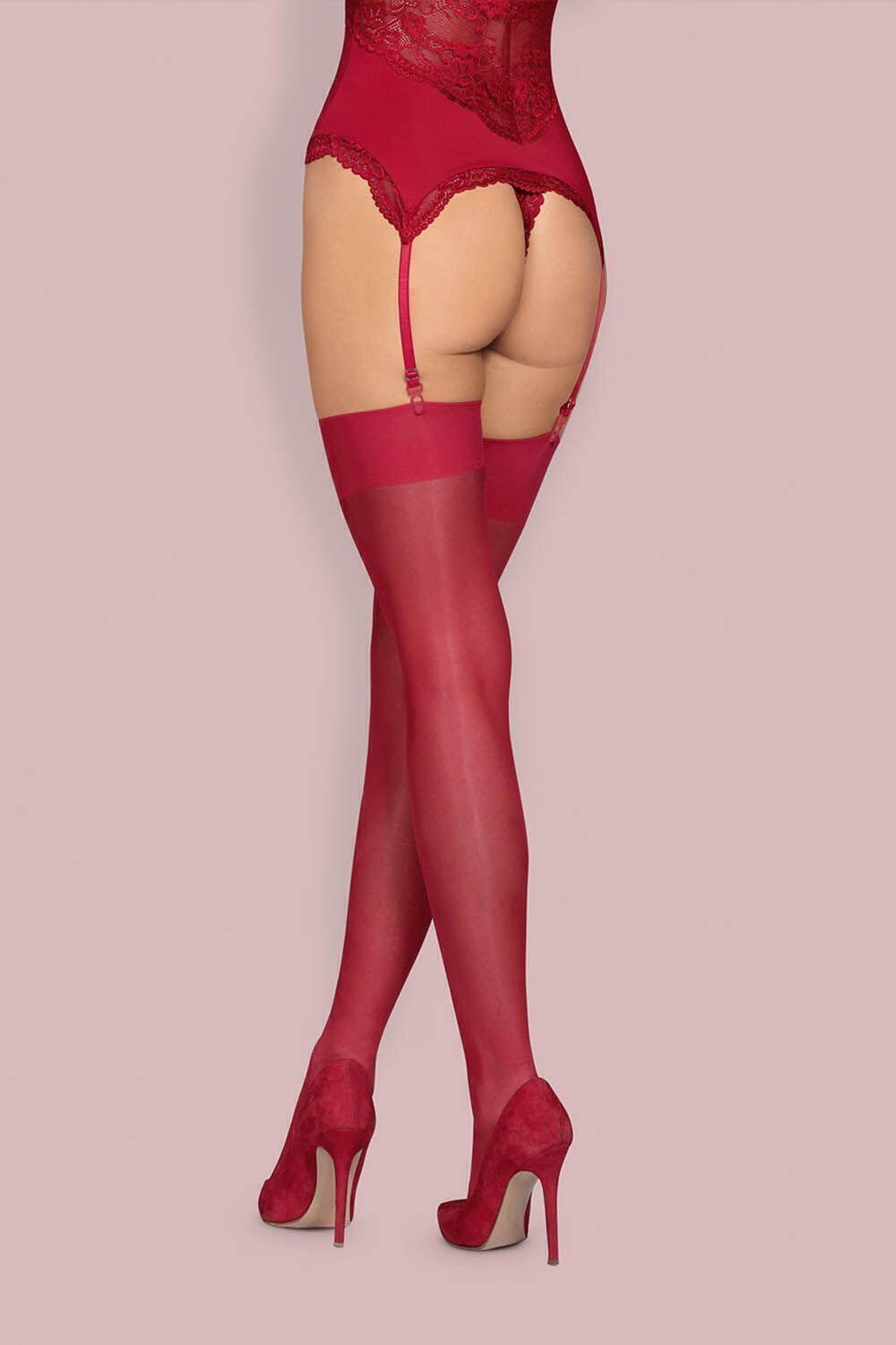 Чулки Obsessive S 800 stockings Ruby, Бордовый, L/XL