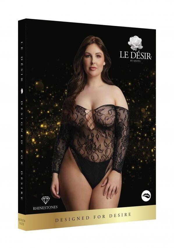 Боди Le Desir Wonder Rhinestone Bodysuit, черный, Plus size