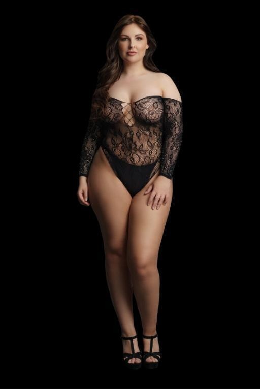 Боди Le Desir Wonder Rhinestone Bodysuit, черный, Plus size