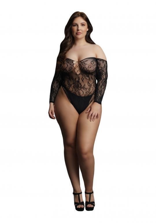 Боди Le Desir Wonder Rhinestone Bodysuit, черный, Plus size