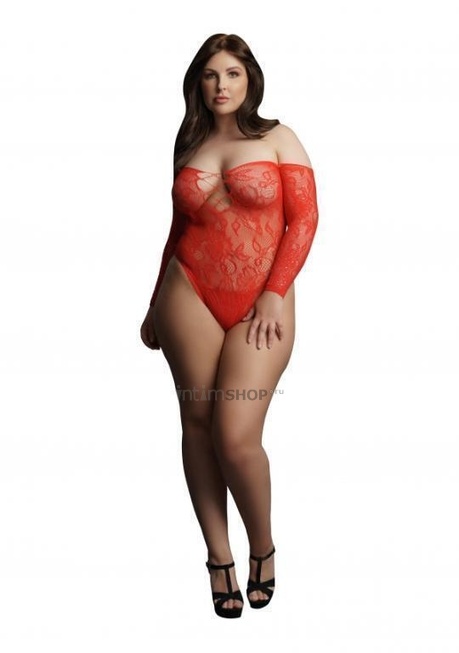Боди Le Desir Wonder Rhinestone Bodysuit, красный, Plus size