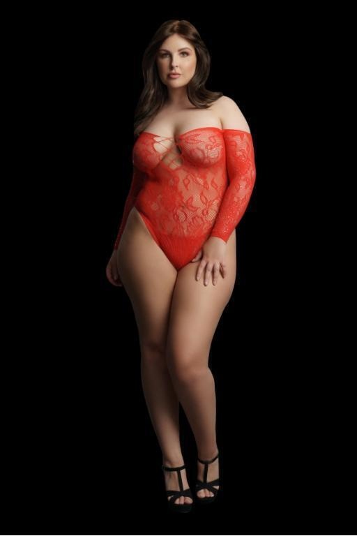 Боди Le Desir Wonder Rhinestone Bodysuit, красный, Plus size