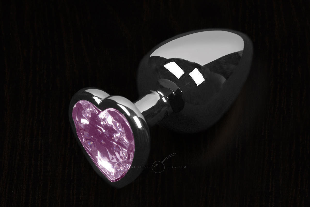 Маленькая анальная пробка Пикантные Штучки с розовым кристаллом в виде сердечка, серебристая, 6 см