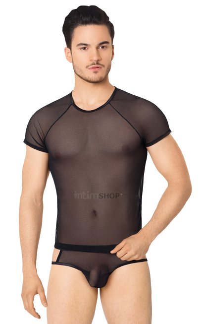 Костюм-сетка с вырезами по бокам мужской SoftLine Collection (майка, шорты), чёрный, M/L от IntimShop