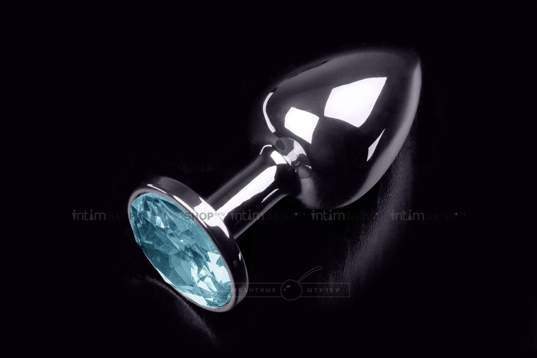 фото Маленькая анальная пробка с голубым кристаллом Пикантные Штучки, серебристый