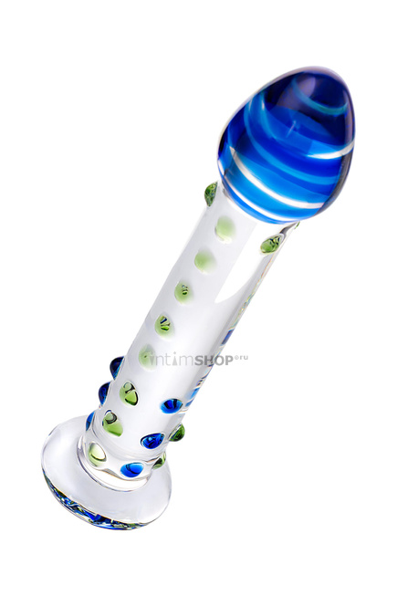 Фаллоимитатор Sexus Glass с точками и синей головкой, бесцветный, 18 см - фото 4