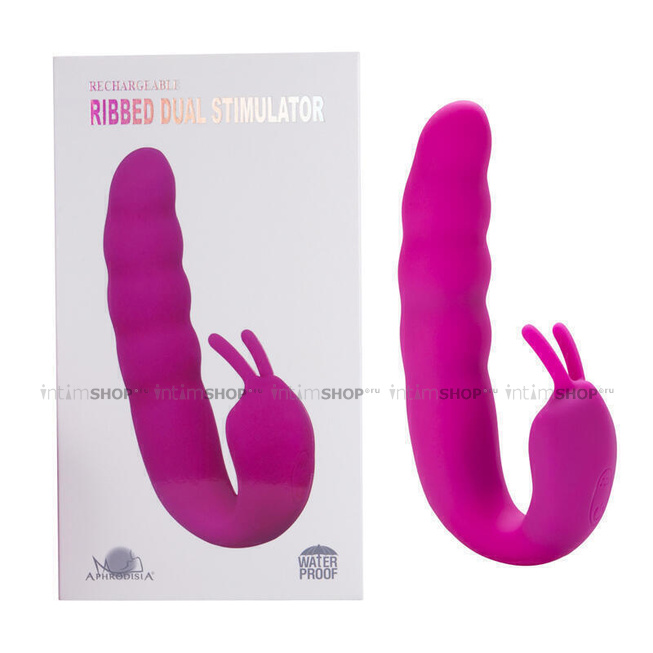 Вибратор Aphrodisia Ribbed Dual Stimulator, темно-розовый - фото 2