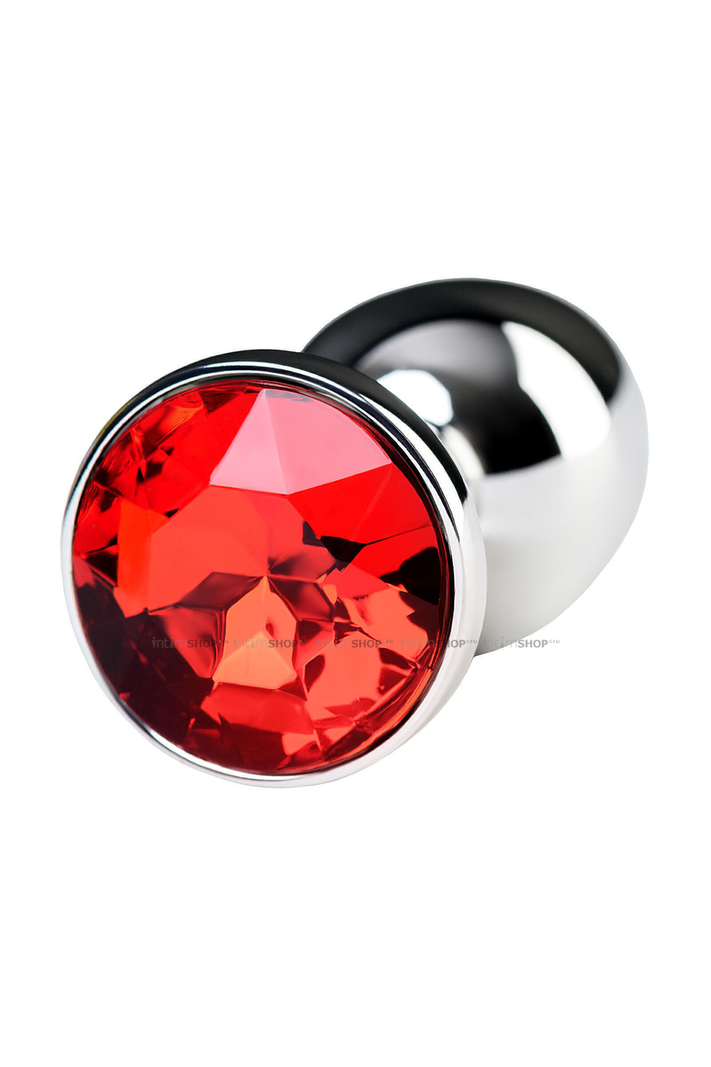 Анальная пробка Toyfa Metal с кристалом цвета рубин, 7,2 см, серебристый