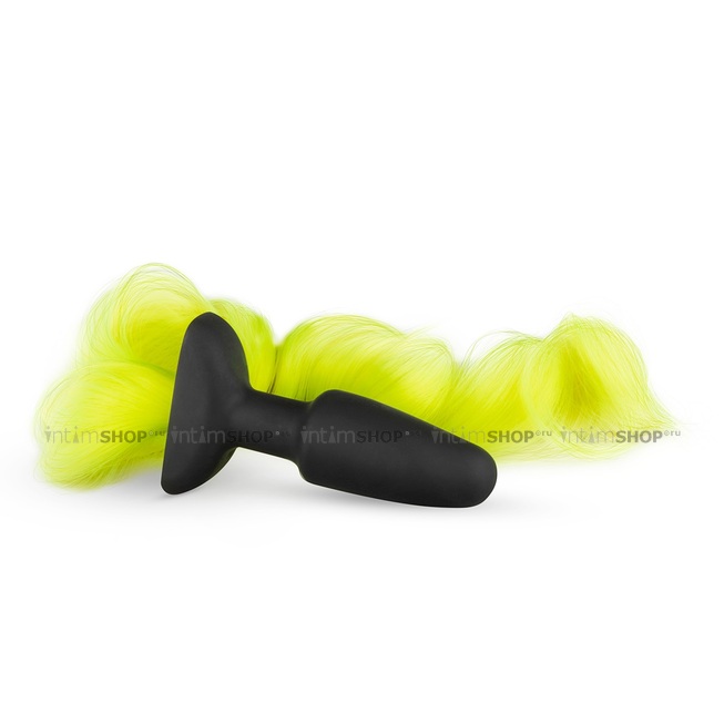 

Силиконовая анальная пробка EDC EasyToys Butt Plug With Tail, чёрная с жёлтым хвостом