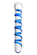Двусторонний фаллоимитатор Sexus Glass 19 см, бесцветный, синий