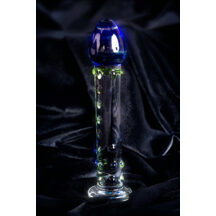 Фаллоимитатор Sexus Glass с точками и синей головкой, бесцветный, 18 см