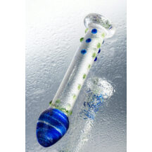 Фаллоимитатор Sexus Glass с точками и синей головкой, бесцветный, 18 см