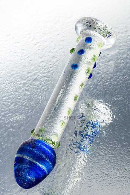 Фаллоимитатор Sexus Glass с точками и синей головкой, бесцветный, 18 см - фото 10