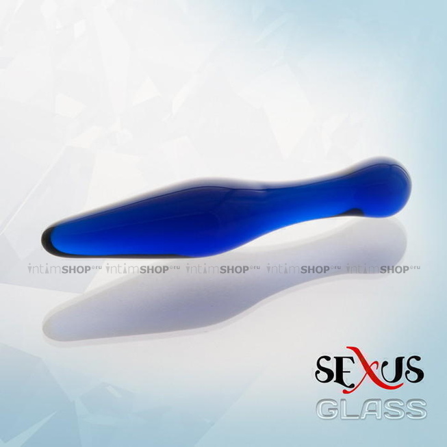 фото Двухсторонний фаллоимитатор Sexus Glass, синий