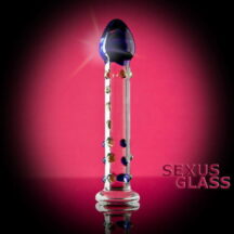 Фаллоимитатор Sexus Glass с точками и синей головкой, бесцветный, 18 см