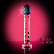 Фаллоимитатор Sexus Glass с точками и синей головкой, бесцветный, 18 см