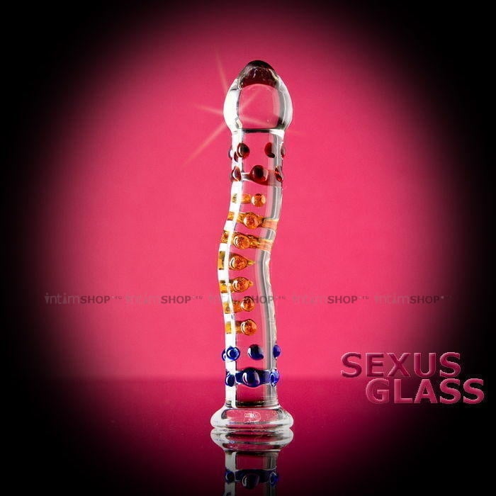 Фаллоимитатор Sexus Glass изогнутый с яркими точками, бесцветный, 20 см