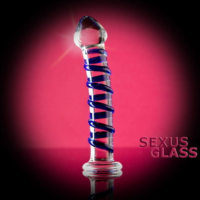 Фаллоимитатор Sexus Glass с синей спиралью, бесцветный, 17 см