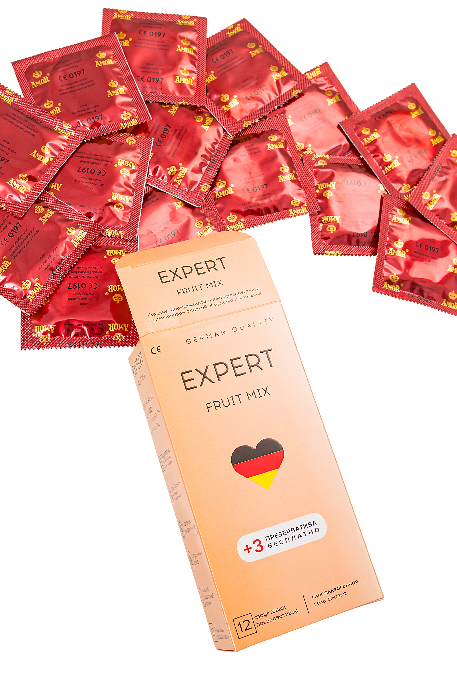 Презервативы цветные ароматизированные Amor Expert Fruit Mix, 12 шт + 3 шт