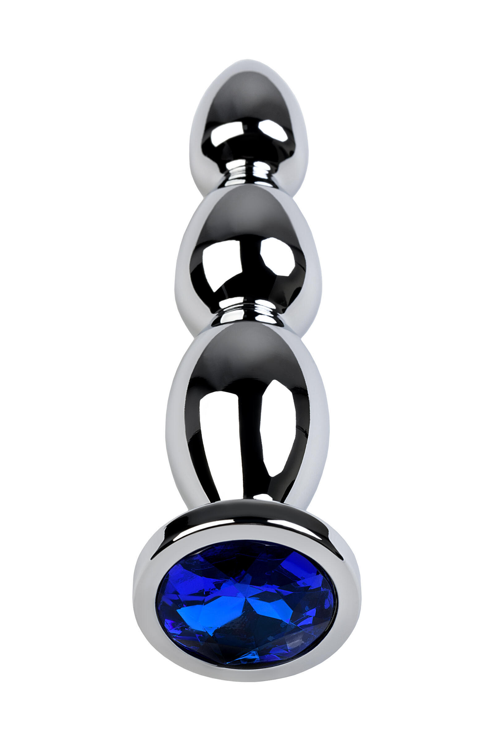 Анальная пробка-ёлочка Metal by Toyfa с синим кристаллом, серебристая