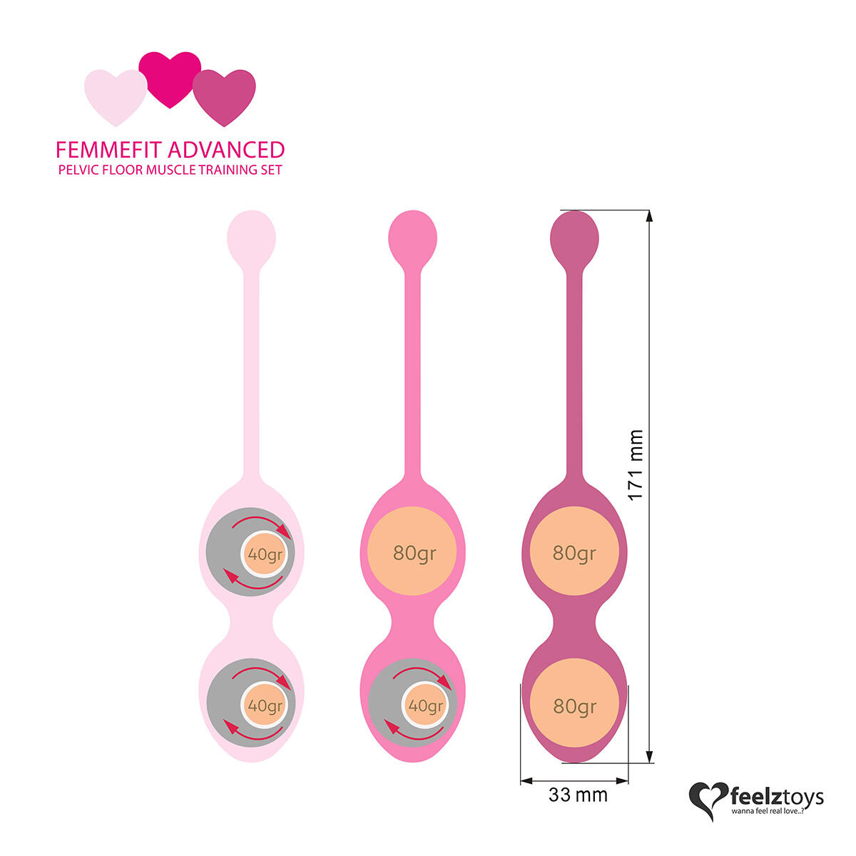 Набор вагинальных шариков FeelzToys FemmeFit Advanced Pelvic Muscle, 3 шт