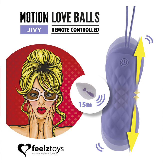 Виброшарики с пульсацией FeelzToys Motion Love Balls Jivy с пультом ДУ, сиреневые - фото 3