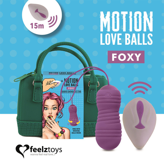 Виброшарики с вращающимися шариками внутри FeelzToys Motion Love Balls Foxy с пультом ДУ, фиолетовые