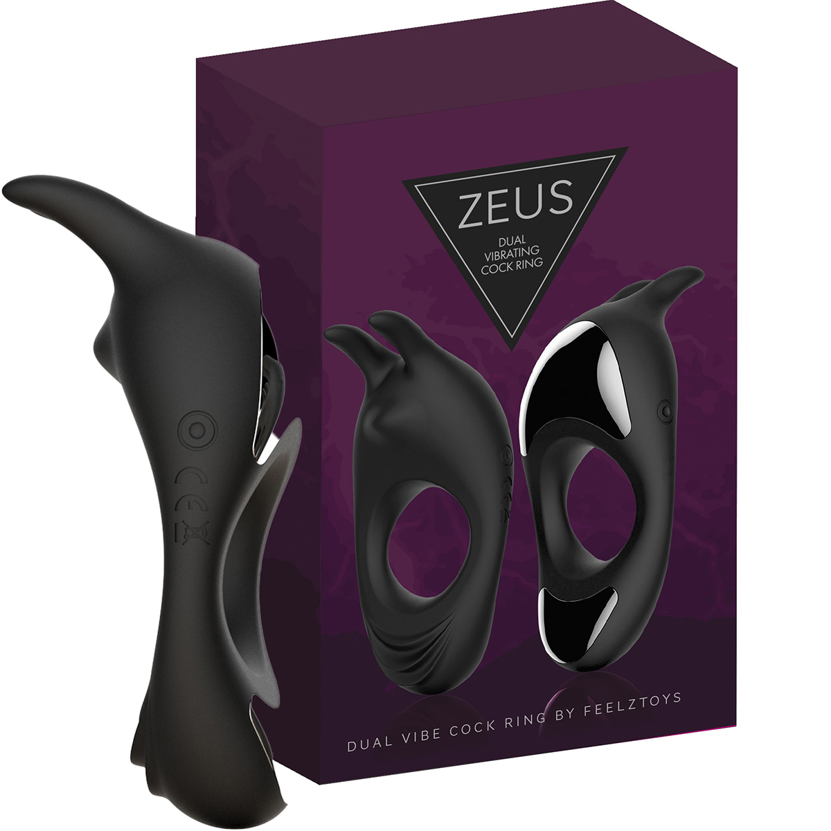 Виброкольцо FeelzToys Zeus Dual Vibe, черное