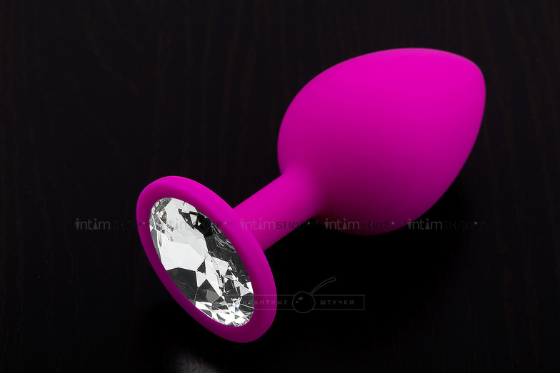 фото Большая силиконовая  пробка Пикантные штучки с бесцветным кристаллом, розовый