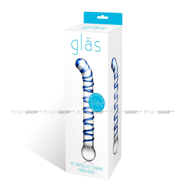 Стеклянный стимулятор для точки G Glas Mr. Swirly 17 см, синий от IntimShop