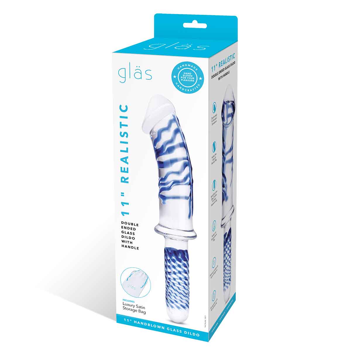Двусторонний фаллоимитатор Glas Realistic 27.9 см, бесцветный, синий