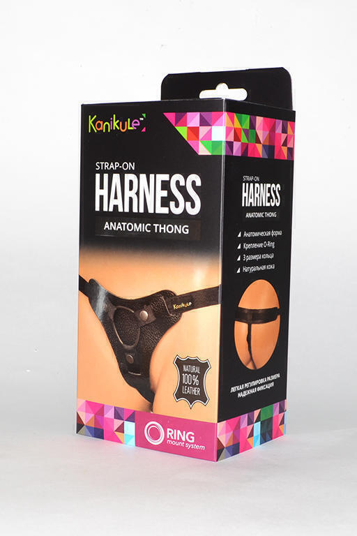 Трусики Kanikule Leather Strap-on Harness с кольцом Anatomic Thong, чёрный