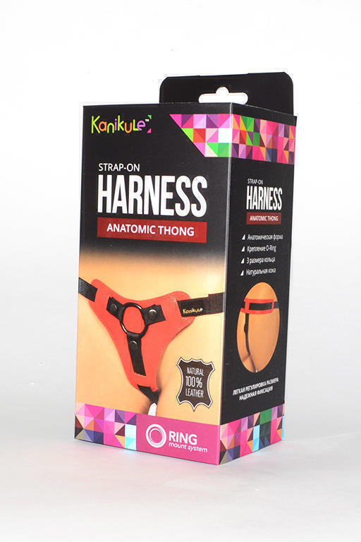 Трусики Kanikule Leather Strap-on Harness с кольцом Anatomic Thong, красный