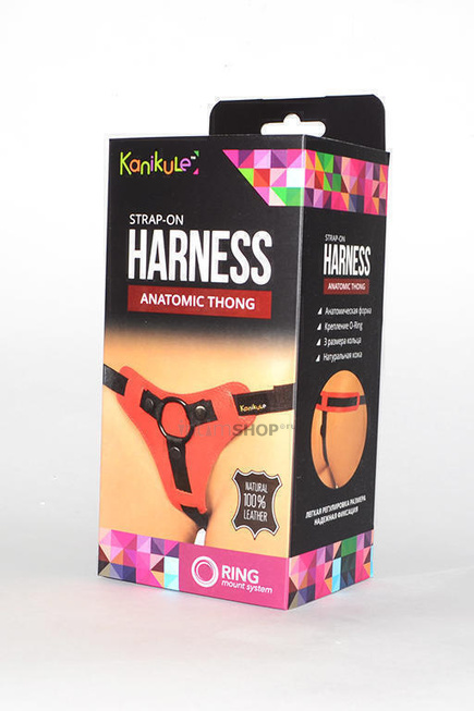 Трусики Kanikule Leather Strap-on Harness с кольцом Anatomic Thong, красный - фото 3