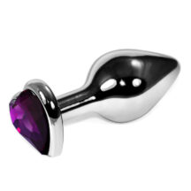 Анальная пробка в виде сердца LoveToys Butt Plug S с фиолетовым кристаллом, серебряная