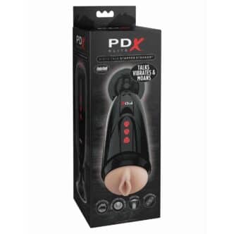 Мастурбатор в колбе на присоске с вибрацией PipeDream PDX ELITE Dirty Talk Starter Stroker, телесный, черный