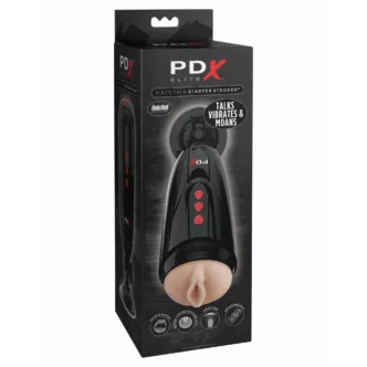 Мастурбатор в колбе на присоске с вибрацией PipeDream PDX ELITE Dirty Talk Starter Stroker, телесный, черный