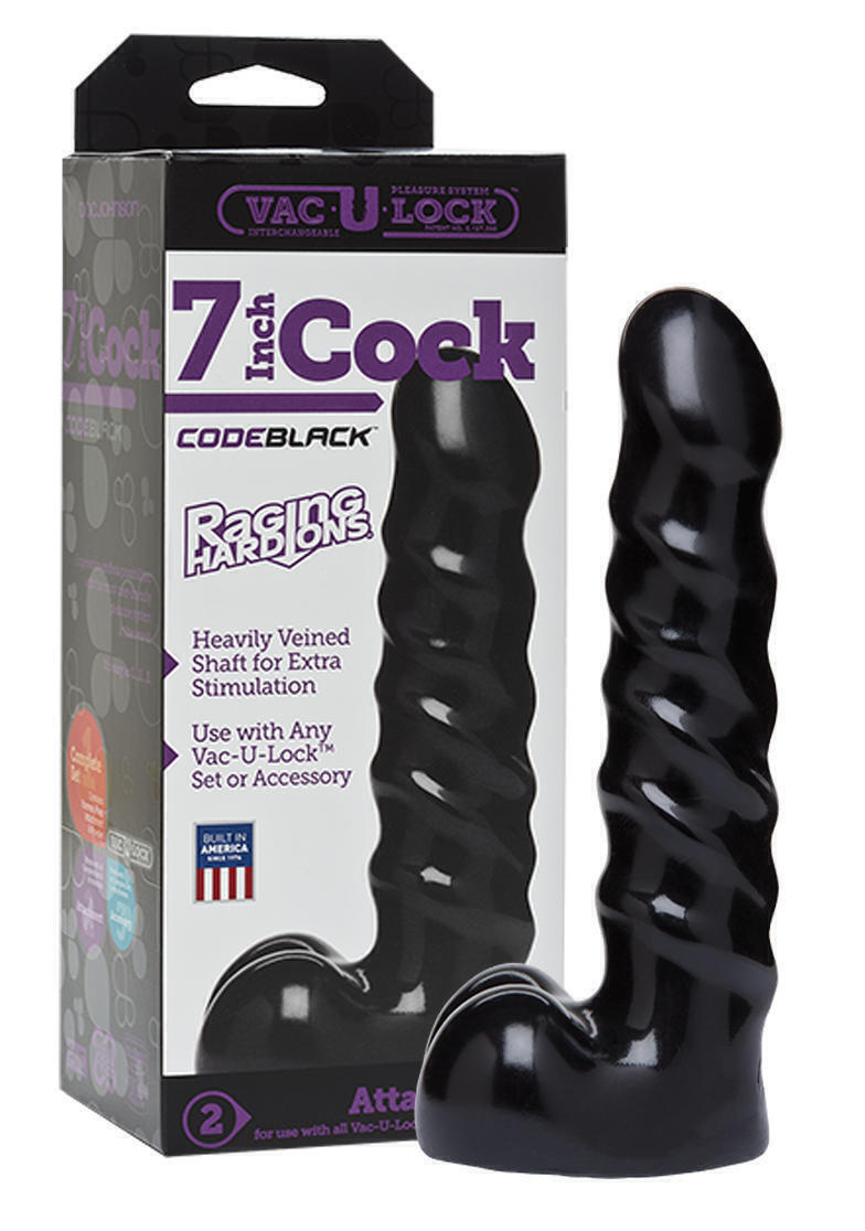 Насадка-фаллоимитатор Doc Johnson Vac-U-Lock CodeBlack Raging Hard-Ons Cock 18.4 см, чёрная