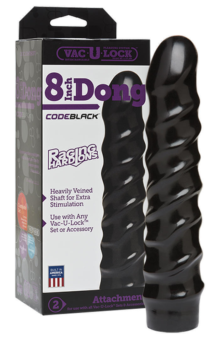 Насадка-фаллоимитатор Doc Johnson Vac-U-Lock CodeBlack Raging Hard-Ons Dong 20.3 см, чёрная