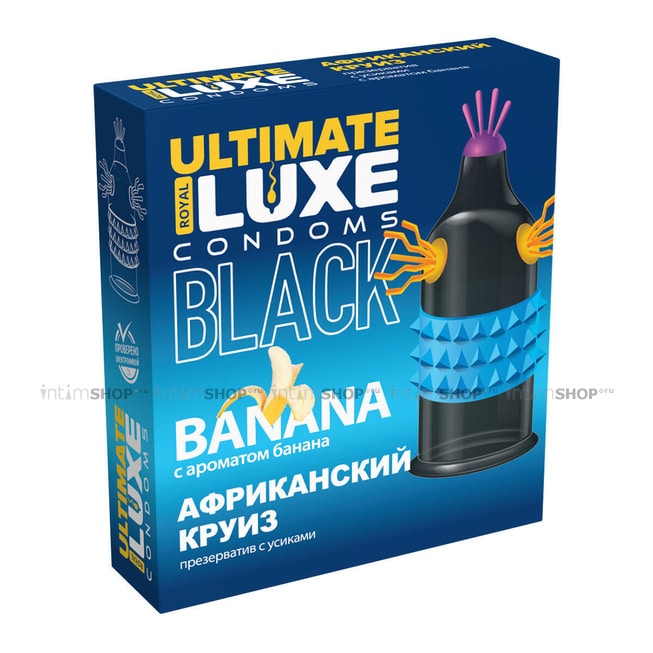 фото Презерватив стимулирующий Luxe Black Ultimate Африканский круиз Банан, 1 шт, купить