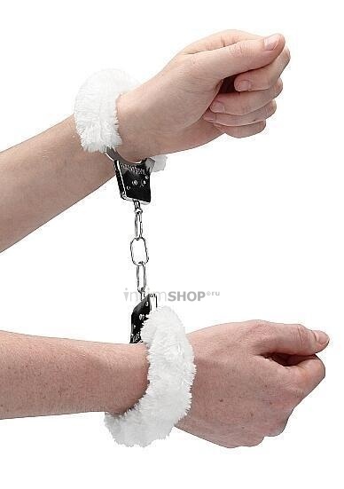Металлические наручники Shots Ouch! Beginner's Handcuffs с белым мехом, серебристые - фото 3