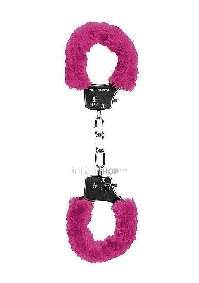 Металлические наручники Shots Ouch! Pleasure Handcuffs с розовым мехом, серебристые - фото 1