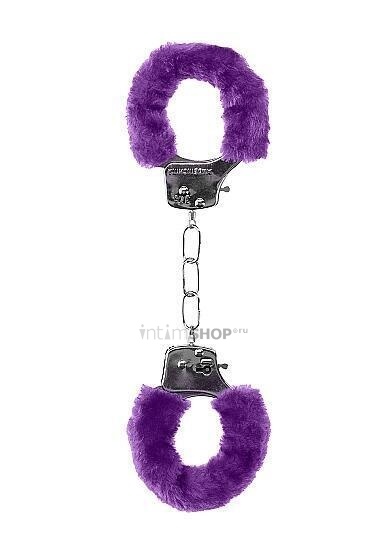 Металлические наручники Shots Ouch! Pleasure Handcuffs с фиолетовым мехом, серебристые - фото 1